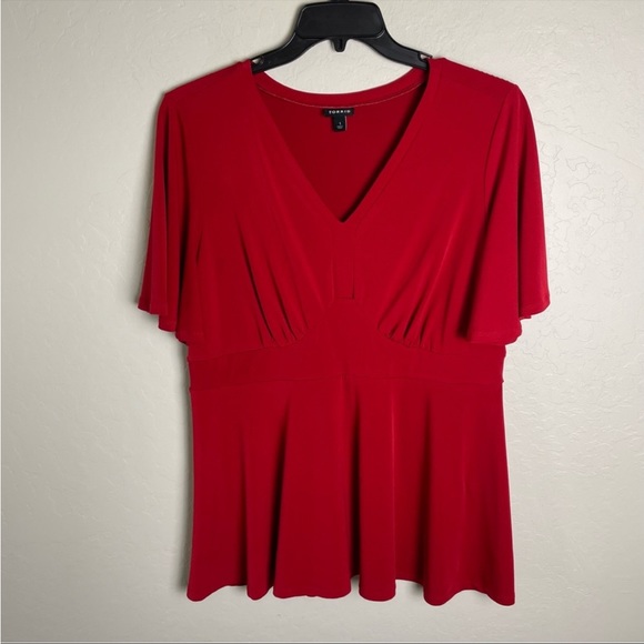 Torrid Red Studio Knit V-Neck Flutter Sleeve Peplum Top 1X - Picture 3 of 10